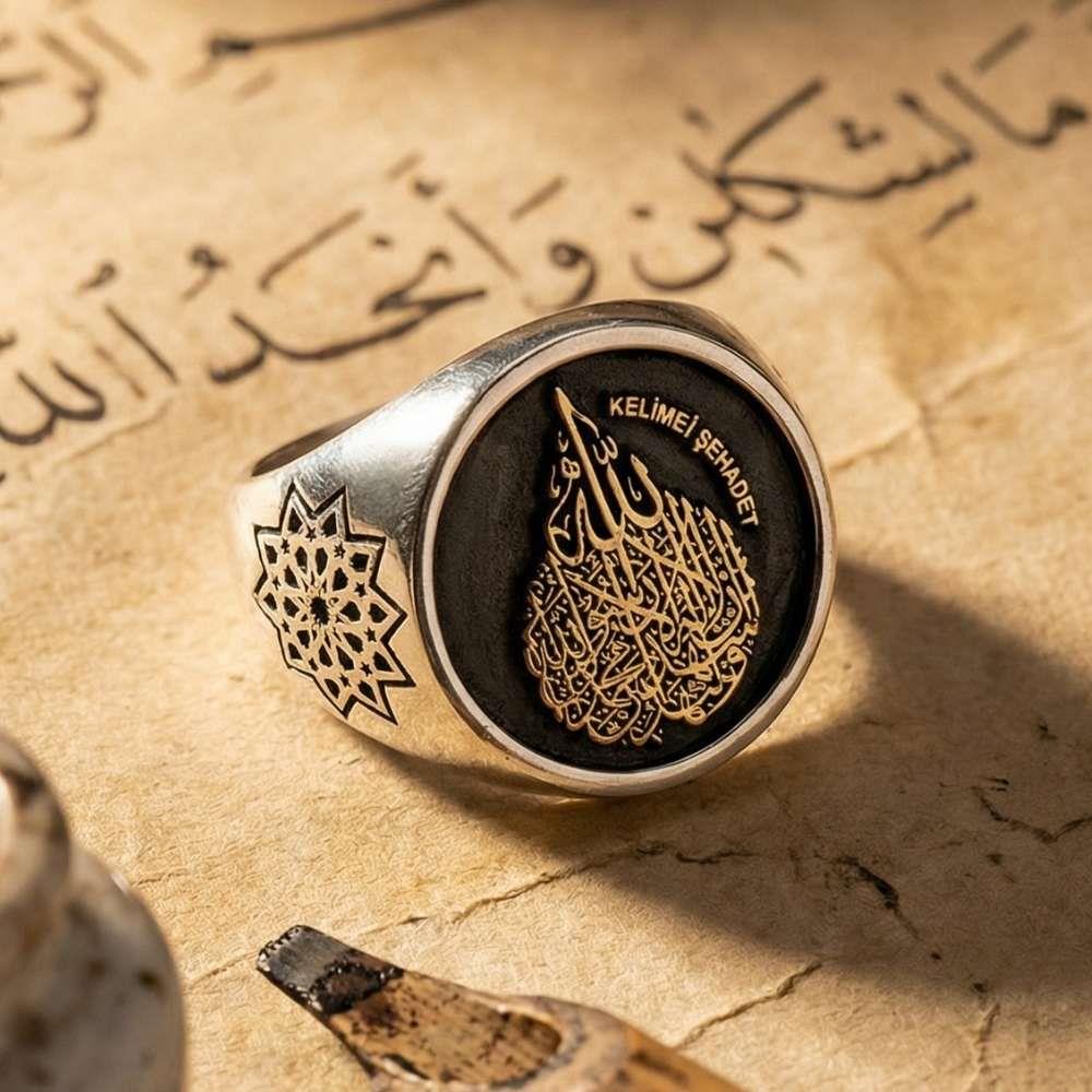Kelime-i Şehadet İşlemeli Gümüş Yüzükİslami Yüzükler