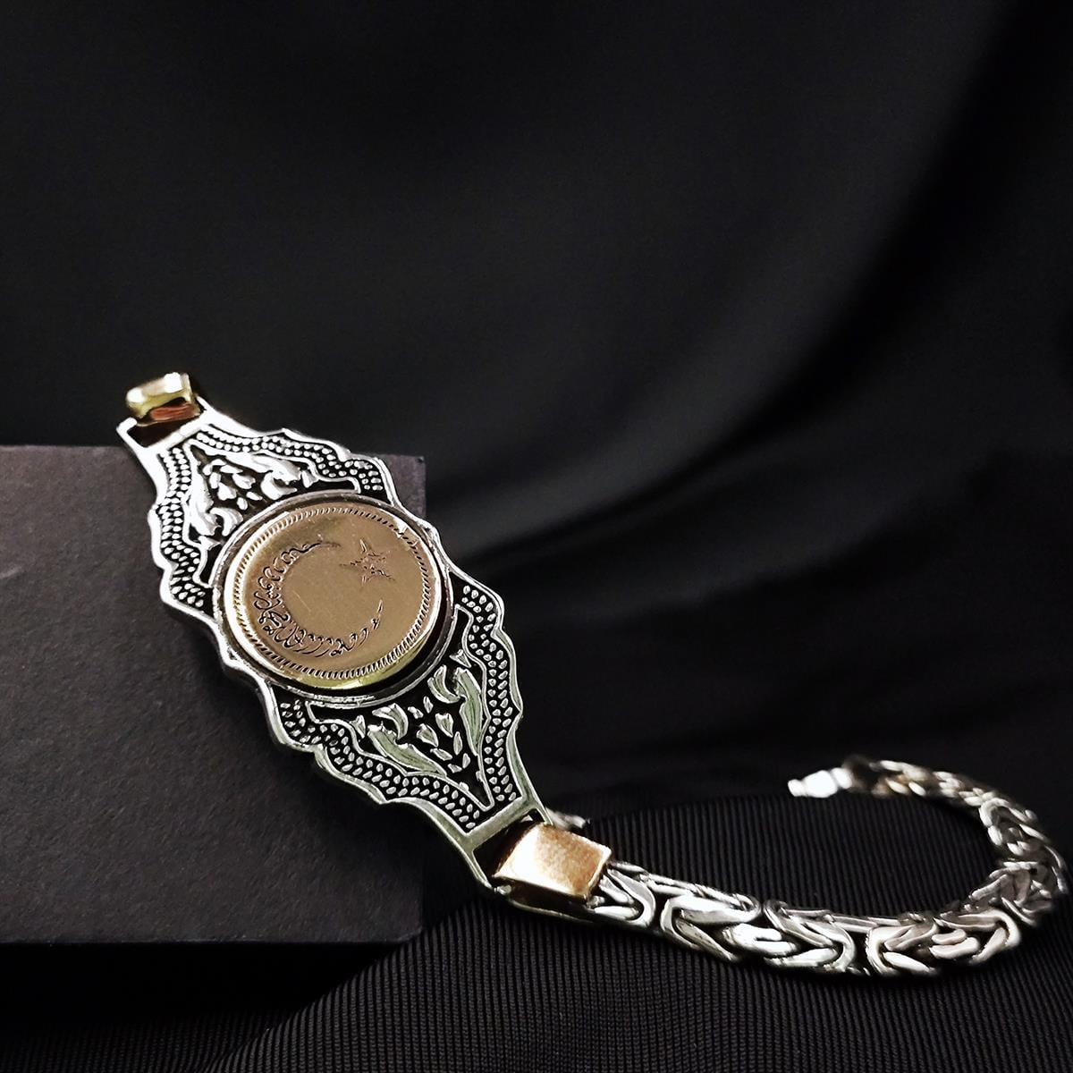 Kelime-i Tevhid işlemeli Ay Yıldız Gümüş Kral Bileklik