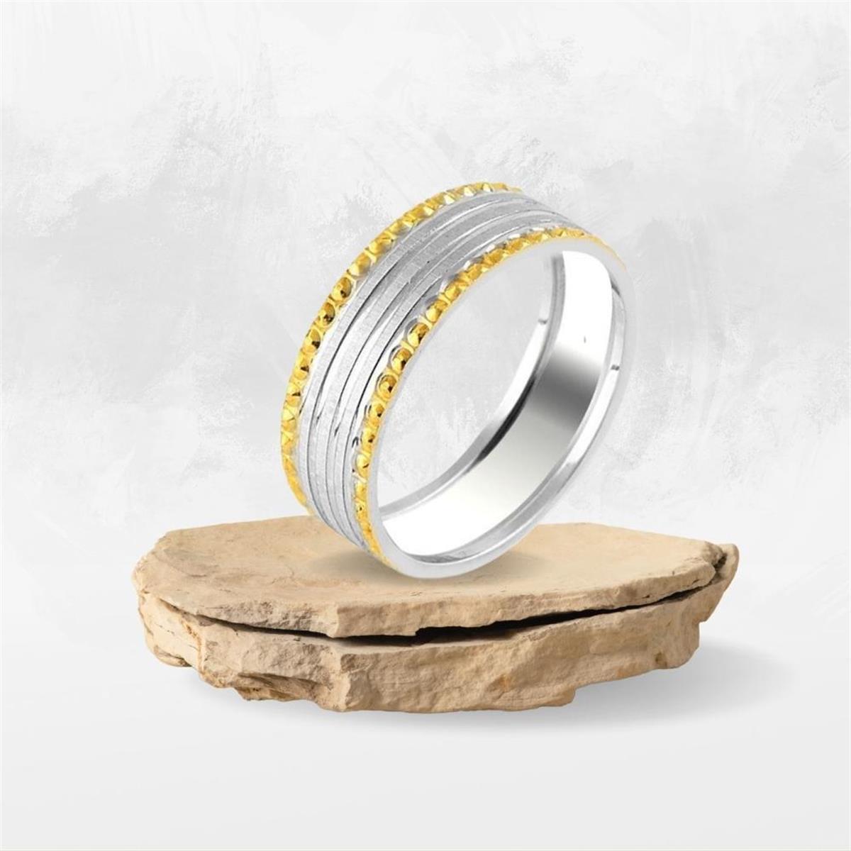 Kenar Kısımları Gold Detaylı Gümüş Alyans