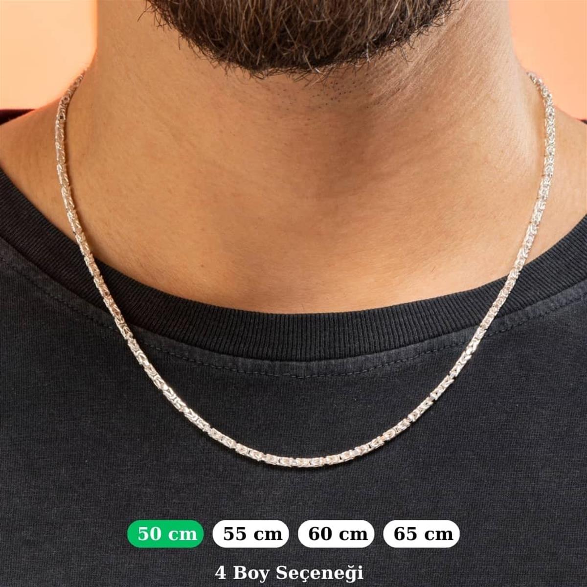 Kral Kare Beyaz Gümüş Kolye Zinciri 2mm