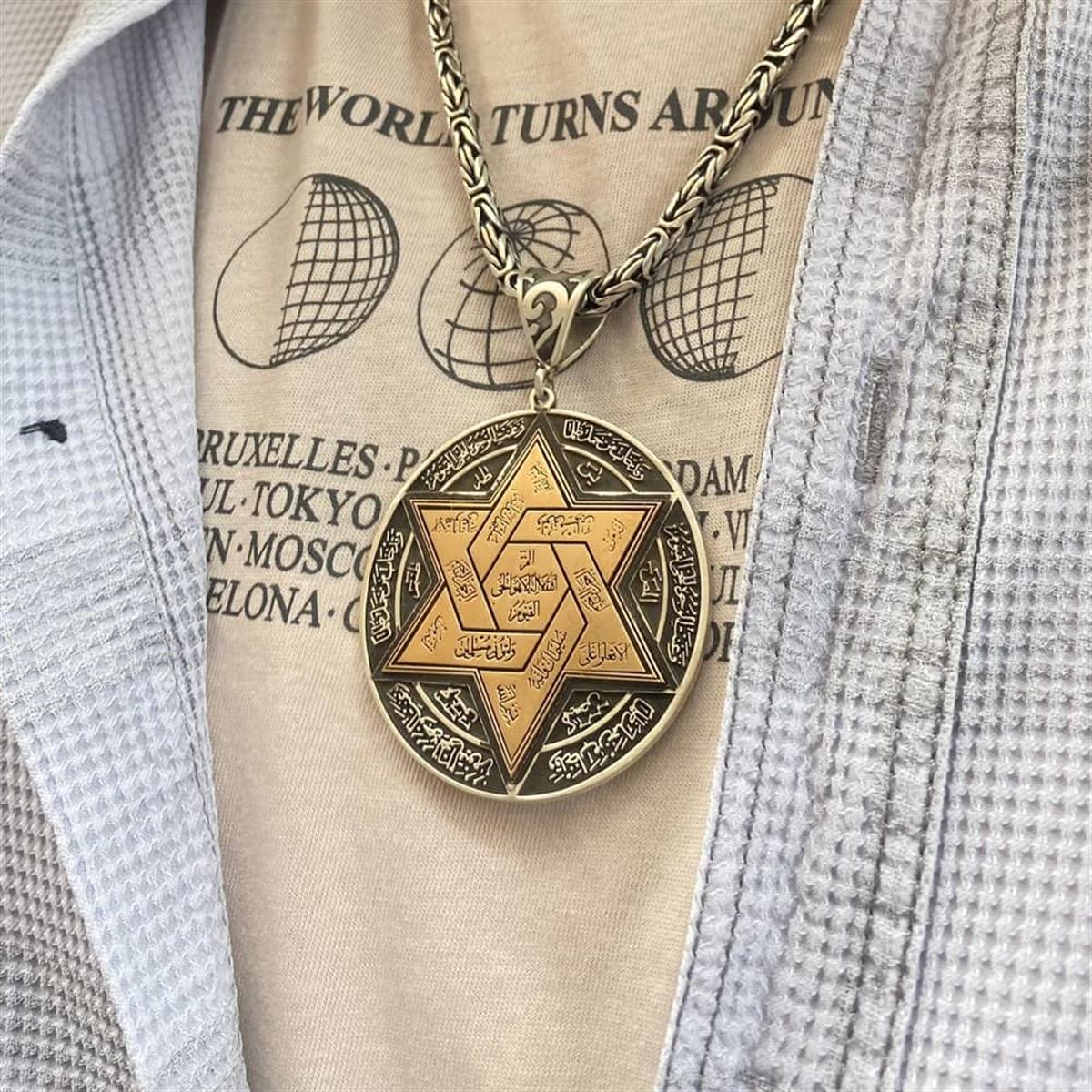 Kral Zincirli Özel Üretim Gümüş Süleyman Mührü Kolye