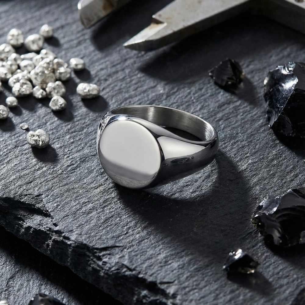 Küçük Yuvarlak Düz Plaka Gümüş YüzükTaşsız Yüzükler