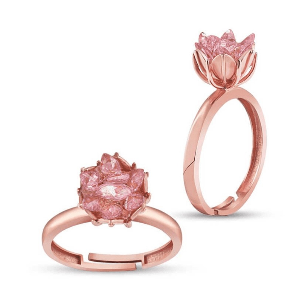 Lotus Çiçeği Kadın Gümüş Yüzük Pembe