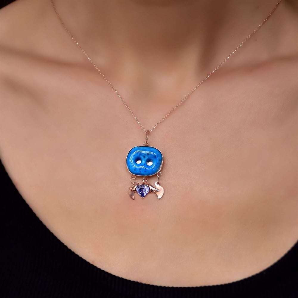 Melek Kanatlı Kalp Süryani Model Gümüş Kolye