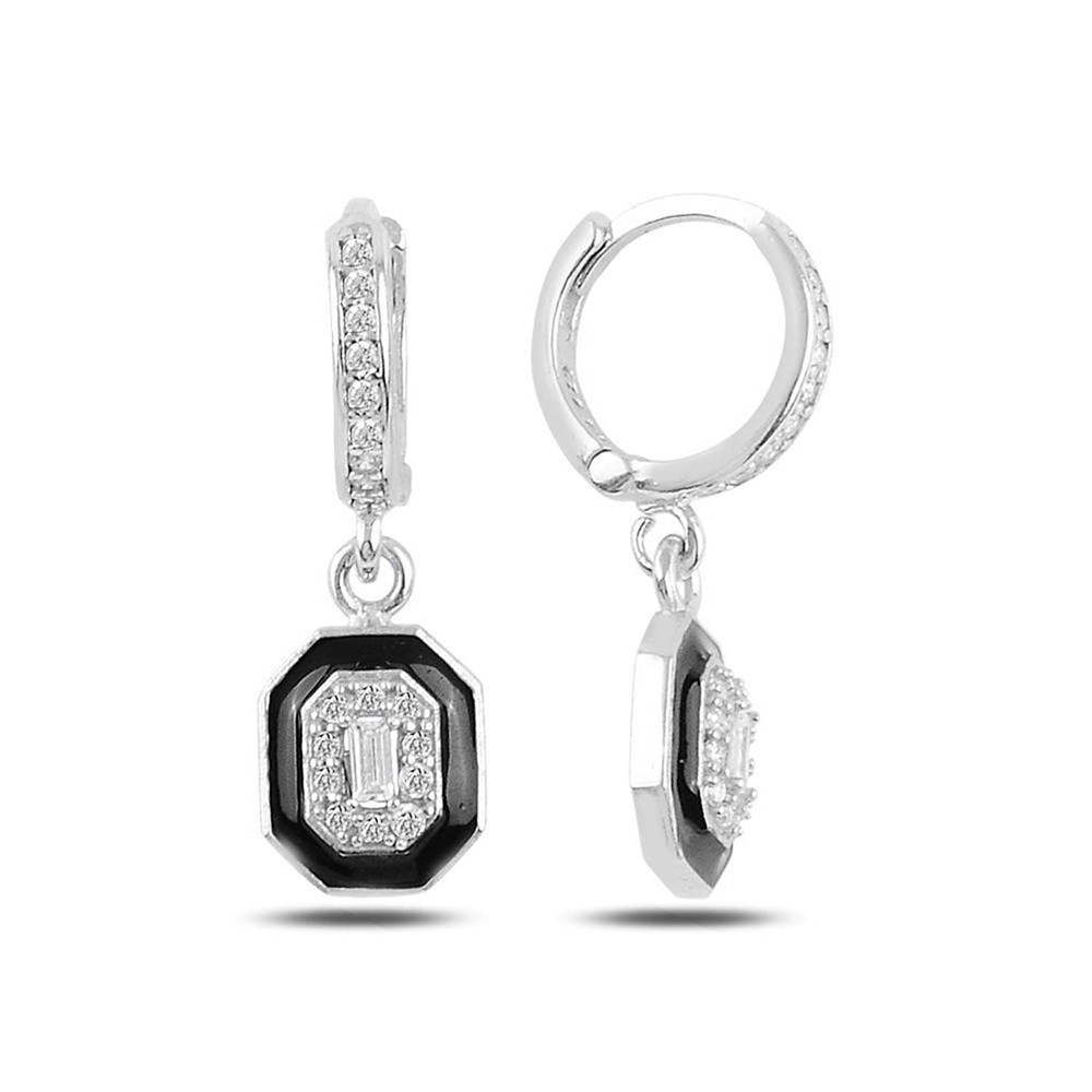 Mineli Parça Bagetli Gümüş Küpe