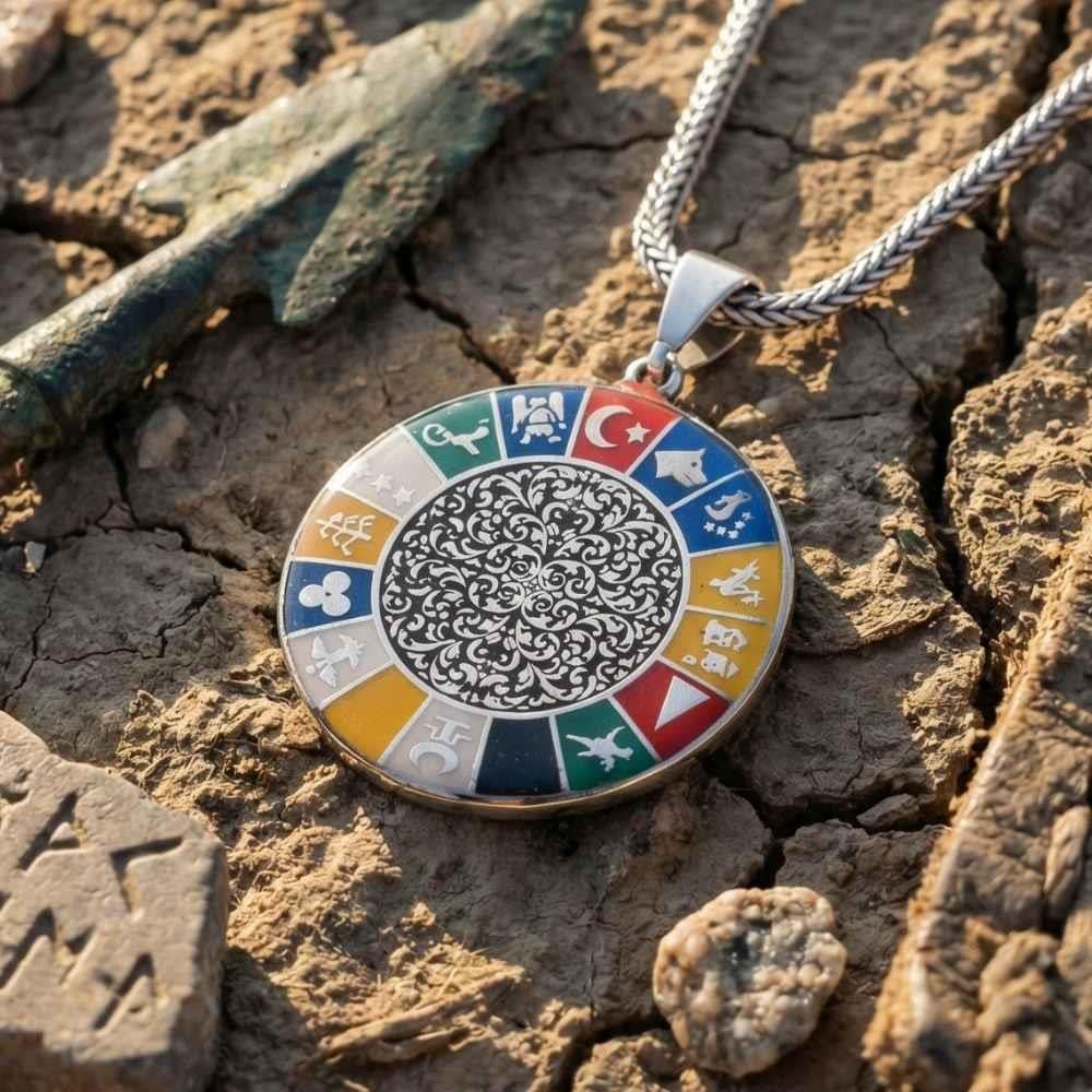 Motifli 16 Türk Devleti Gümüş Kolye16 Türk Devleti Kolye