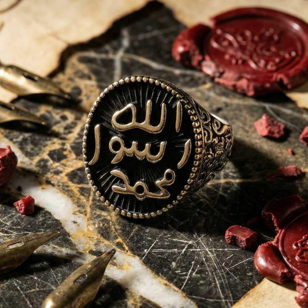 Mührü Şerif Motifli Osmanlı İşlemeli Gümüş Erkek YüzükMührü Şerif Yüzük