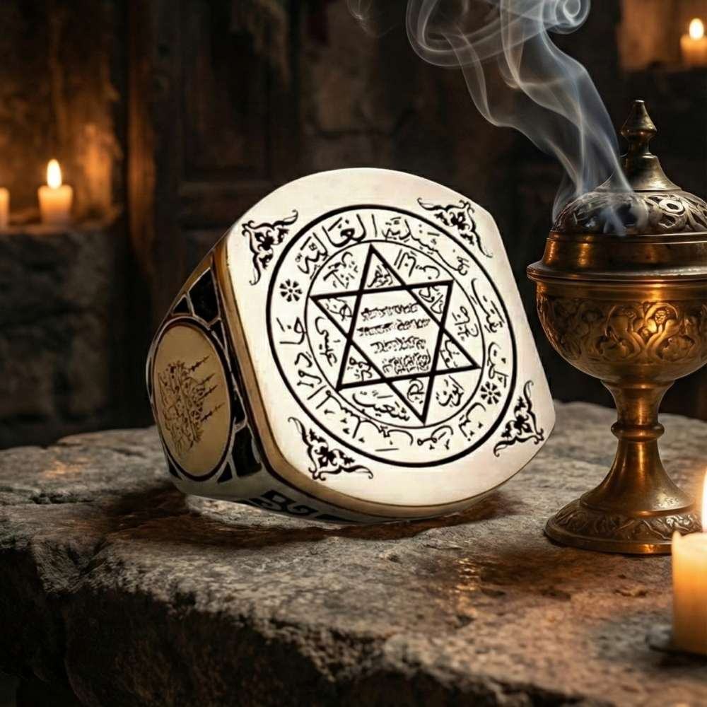 Mührü Süleyman İşlemeli Gümüş YüzükSüleyman Mührü Yüzükler