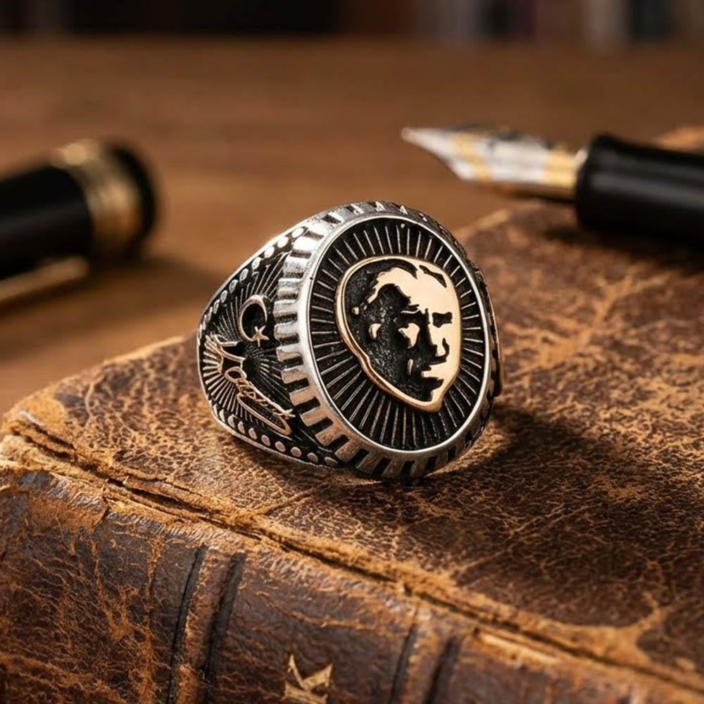 Mustafa Kemal Atatürk Sureti Gümüş Erkek YüzükAtatürk Yüzükleri