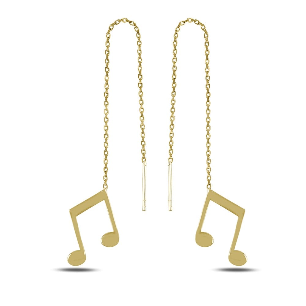 Müzik Notalı Sallantılı Gümüş Küpe Gold