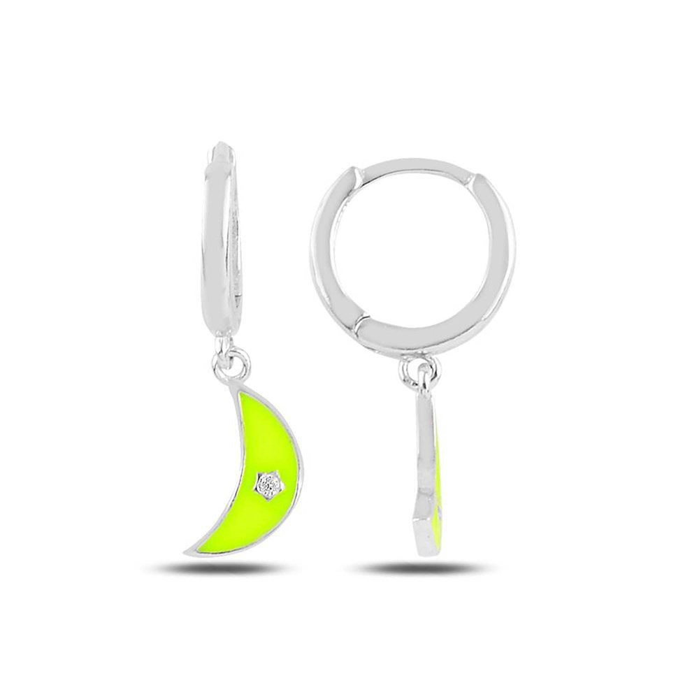 Neon Mineli Hilal Model Gümüş Küpe
