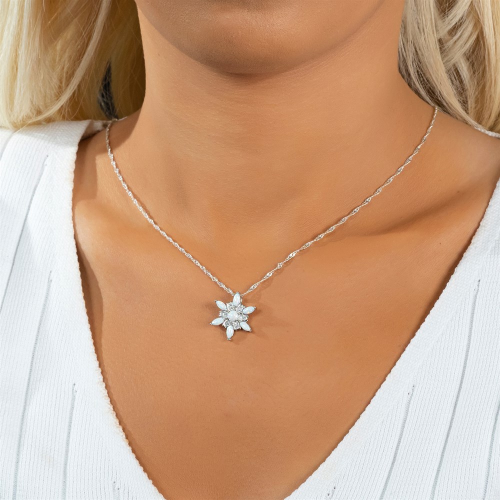 Opal Taşlı Rüzgar Çiçeği Gümüş Kolye