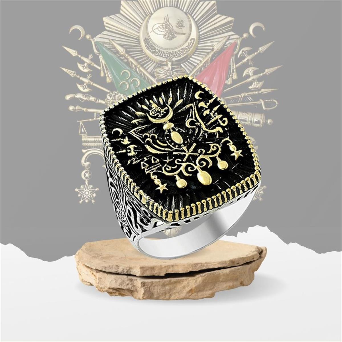 Osmanlı Arma Desenli Osmanlı Motifli Gümüş Erkek Yüzük