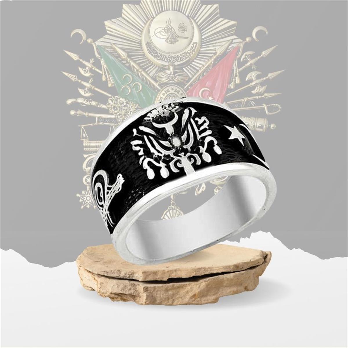 Osmanlı Devlet Armalı Ay Yıldız Sembollü Gümüş Erkek Yüzük