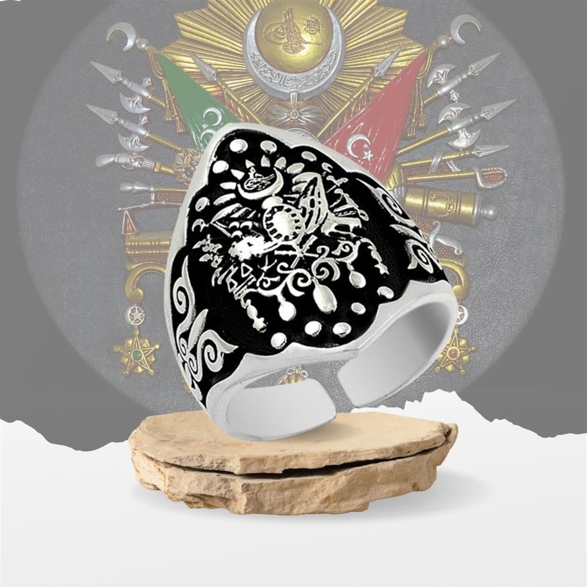 Osmanlı Devlet Armalı Baş Parmak Modeli Gümüş Erkek Yüzük