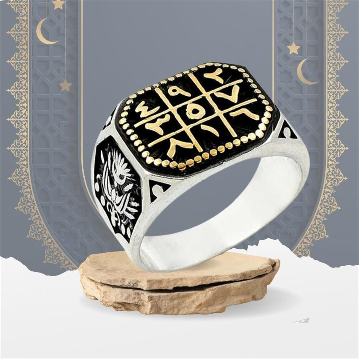 Osmanlı Devlet Armalı Ebced Hesaplı Erkek Gümüş Yüzük