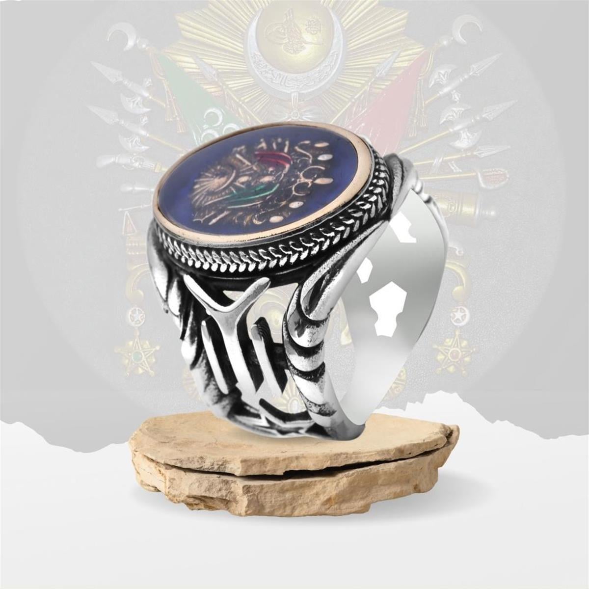 Osmanlı Devlet Armalı Mineli Kayı Boyu Modeli Gümüş Yüzük