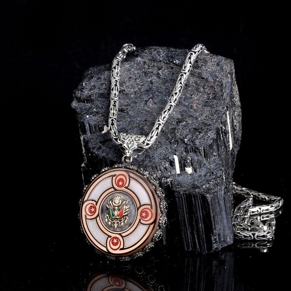 Osmanlı Devlet Arması Türk Bayrağı Gümüş Kolye