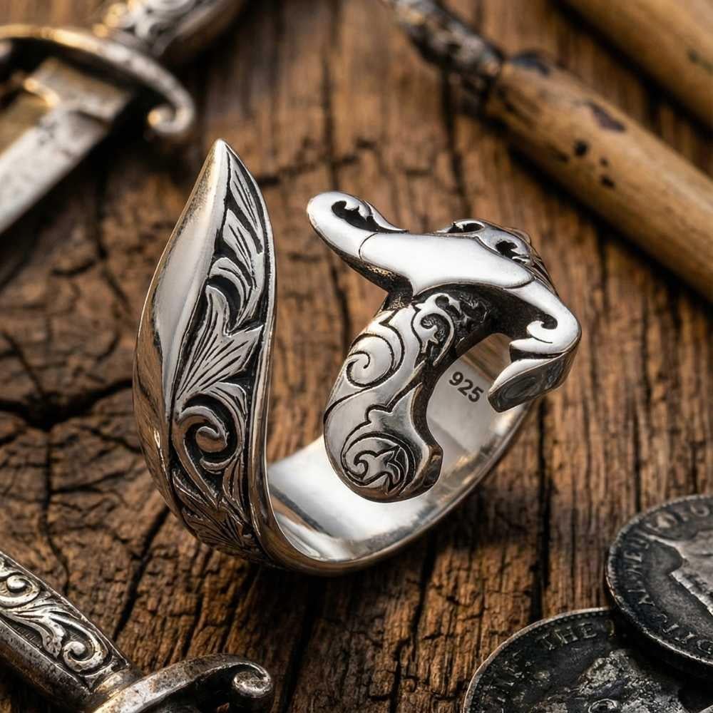 Osmanlı Motifli Kılıç Gümüş YüzükTaşsız Yüzükler