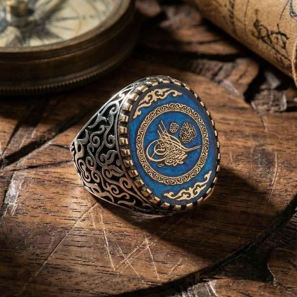 Osmanlı Tuğra Motifi İşlemeli Gümüş Erkek YüzükTuğra Yüzük