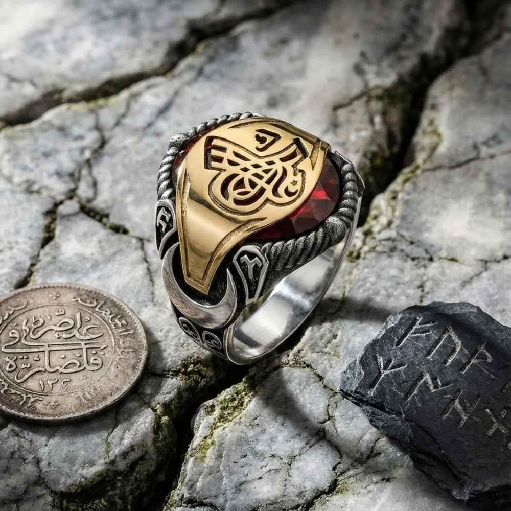 Osmanlı Tuğralı Göktürkçe Türk Yazılı Gümüş YüzükTuğra Yüzük