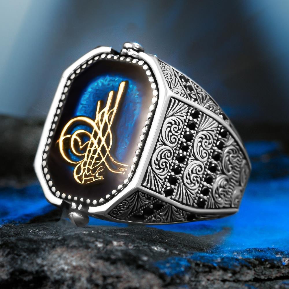 Osmanlı Tuğrası Türk Bayrağı Çift Taraflı Gümüş Yüzük