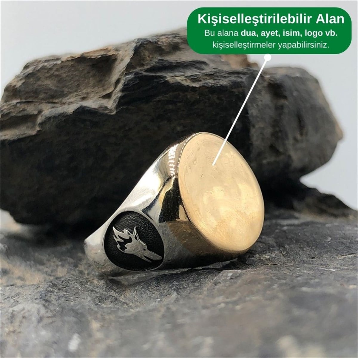 Oval Kasa Bronz Detay Kişiye Özel Gümüş Yüzük