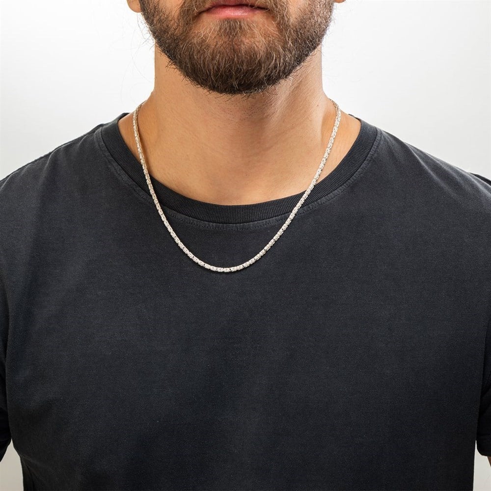 Oval Kral Beyaz Gümüş Kolye Zinciri 2.8mm
