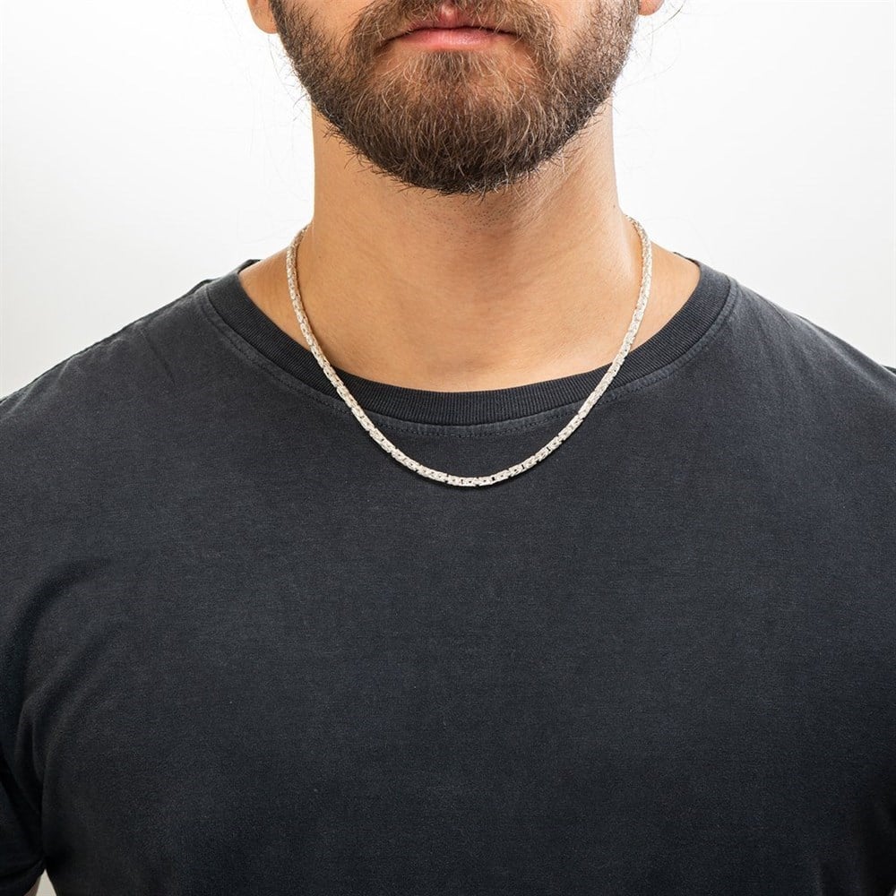 Oval Kral Beyaz Gümüş Kolye Zinciri 3.5mm