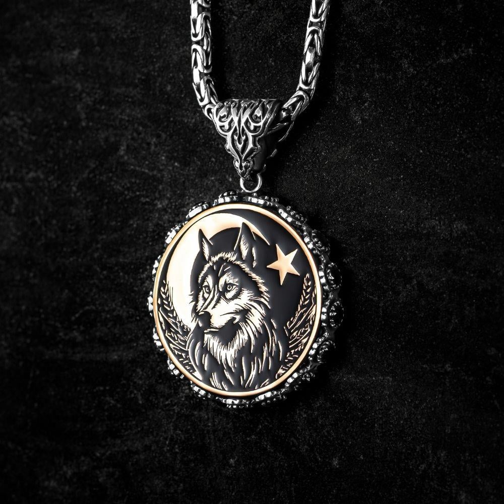 Özel Tasarım Bozkurt Ay Yıldız Gümüş Kolye