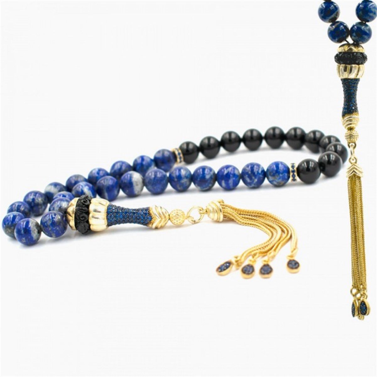 Özel Tasarım İmame Ve Püsküllü Lapis Oniks Taşlı Tesbih