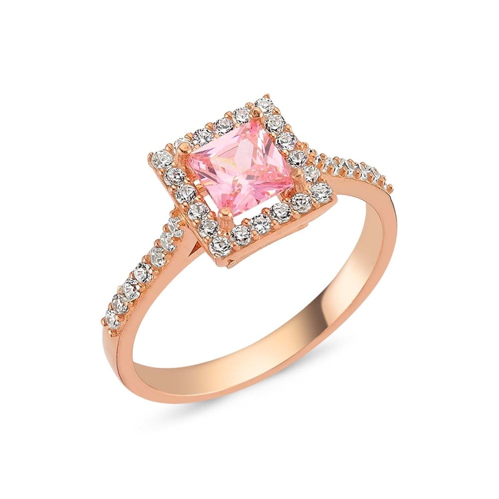 Pembe Efektli Tektaş Kadın Gümüş Yüzük