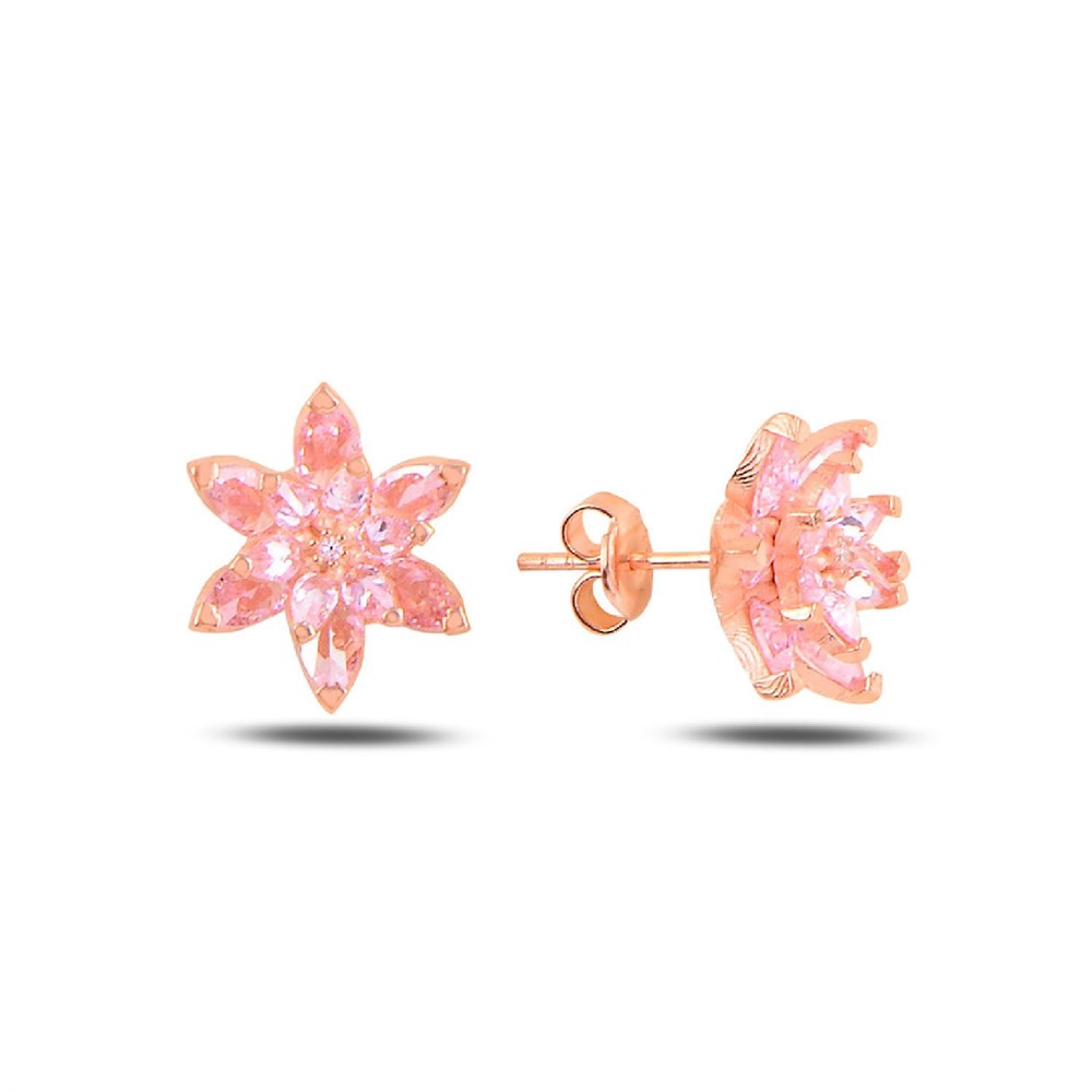 Pembe Renk Lotus Model Gümüş Küpe