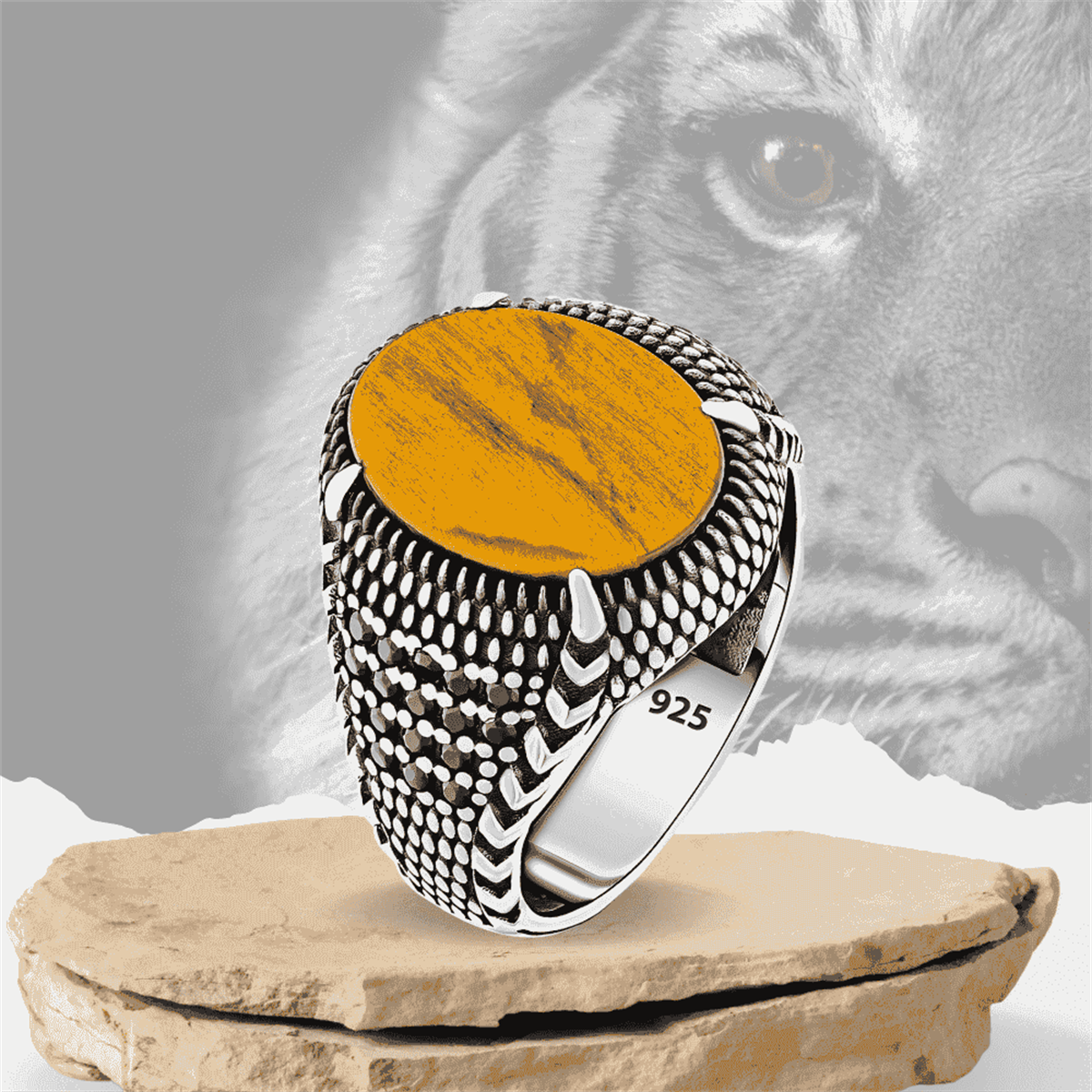 Pençe Model Kaplan Gözü Gümüş Yüzük