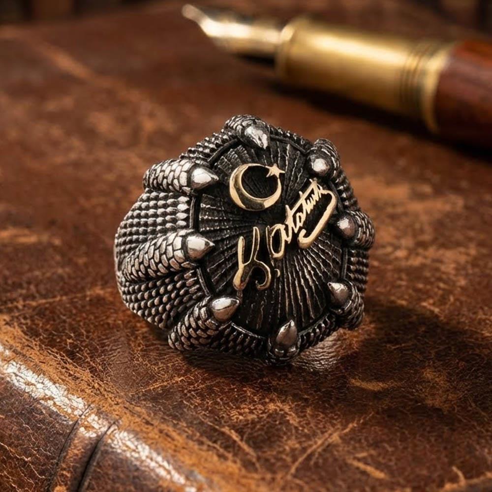 Pençe Model Kemal Atatürk İmzalı Ay Yıldız Gümüş YüzükAtatürk Yüzükleri