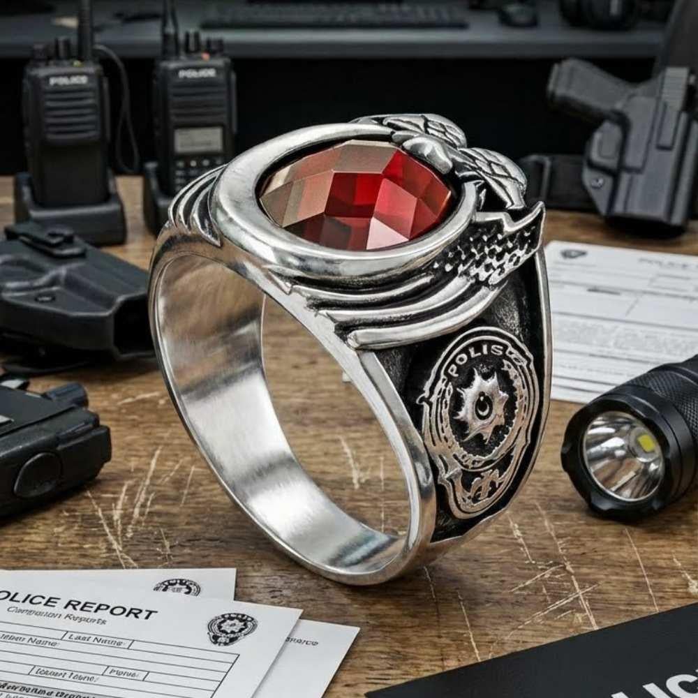 Polis Armalı Zirkon Taşlı Gümüş YüzükPolis Yüzükleri