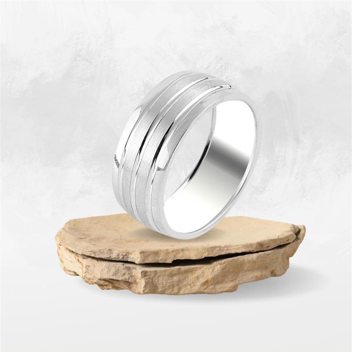 Sade Model Şerit Detaylı Gümüş Alyans