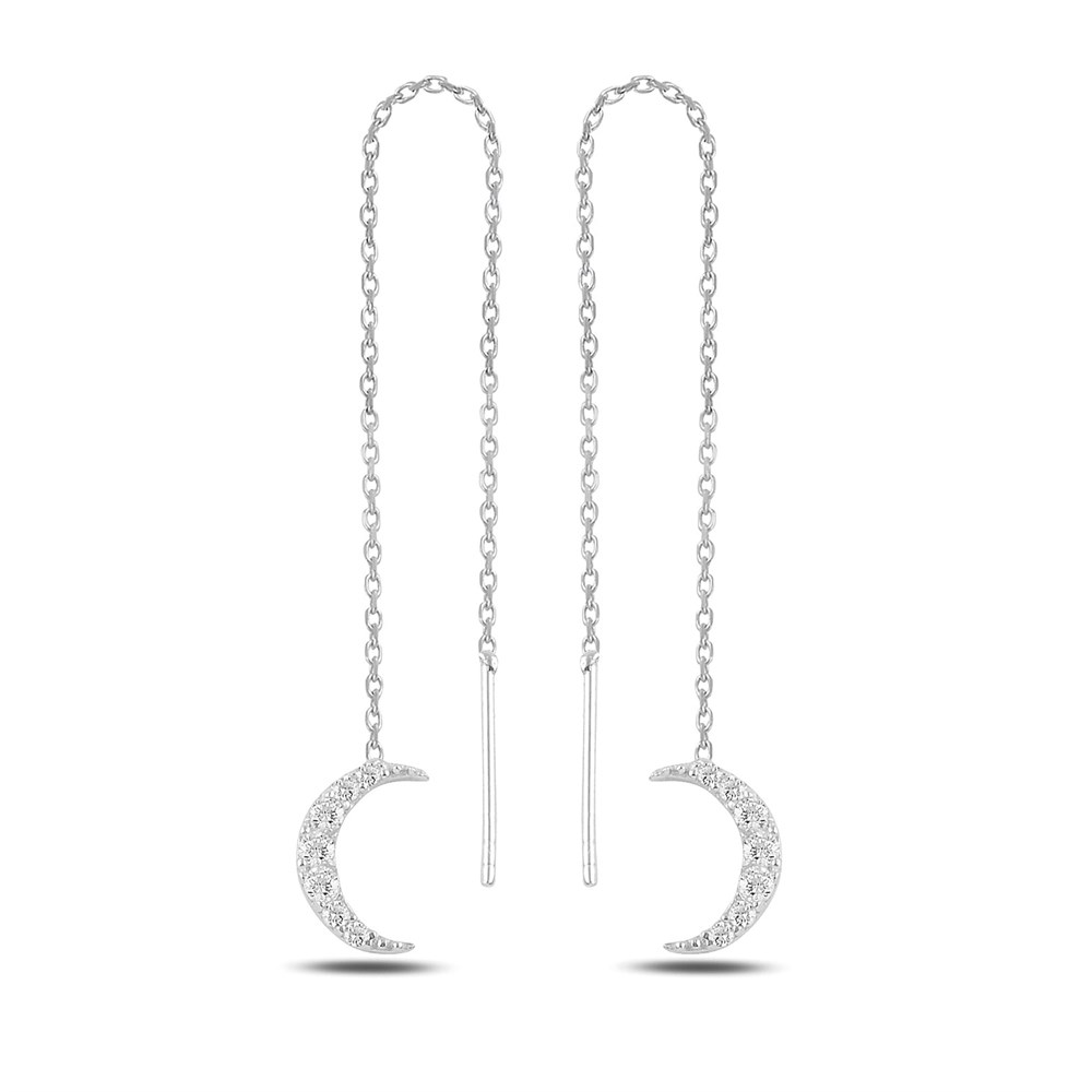 Sallantılı Ay Kadın Gümüş Küpe Silver