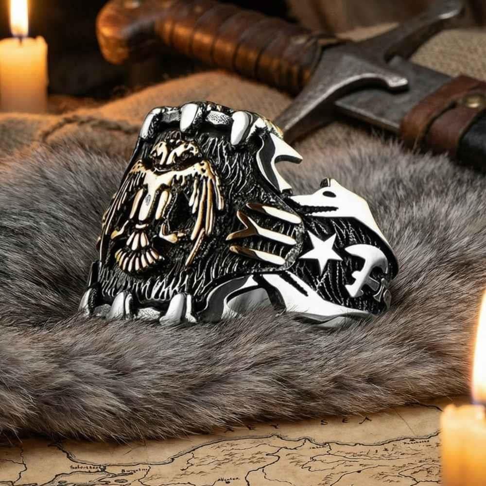 Selçuklu Kartalı İşlemeli Yanları IYI Motifli Gümüş YüzükÇift Başlı Kartal Selçuklu Yüzük
