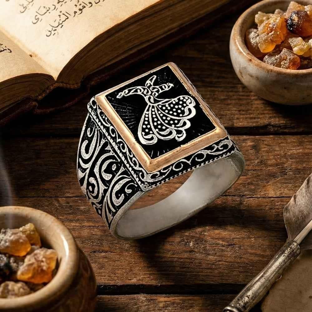 Semazen Motifli Gümüş Erkek YüzükTaşsız Yüzükler