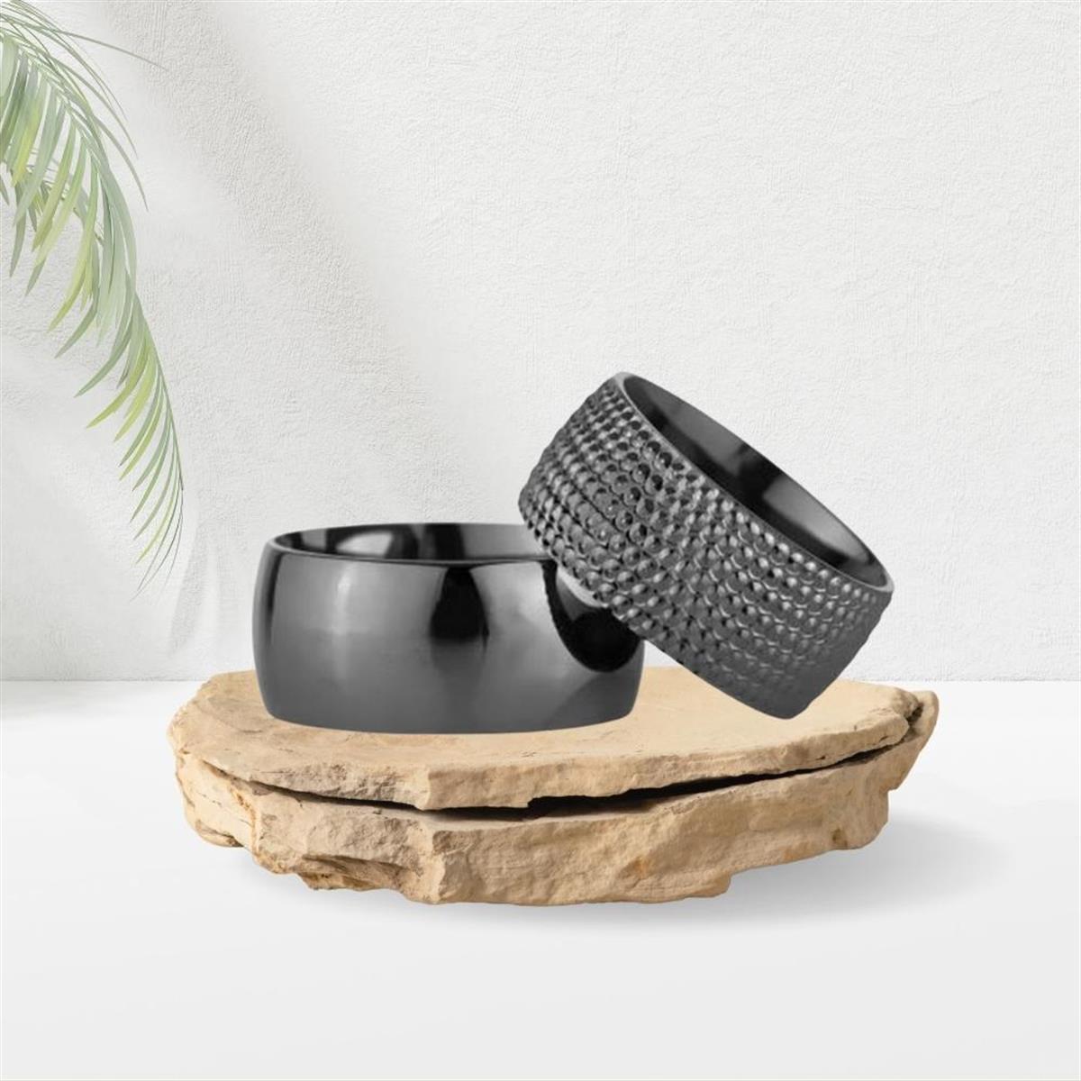 Siyah Kaplama Kalın Gümüş Alyans