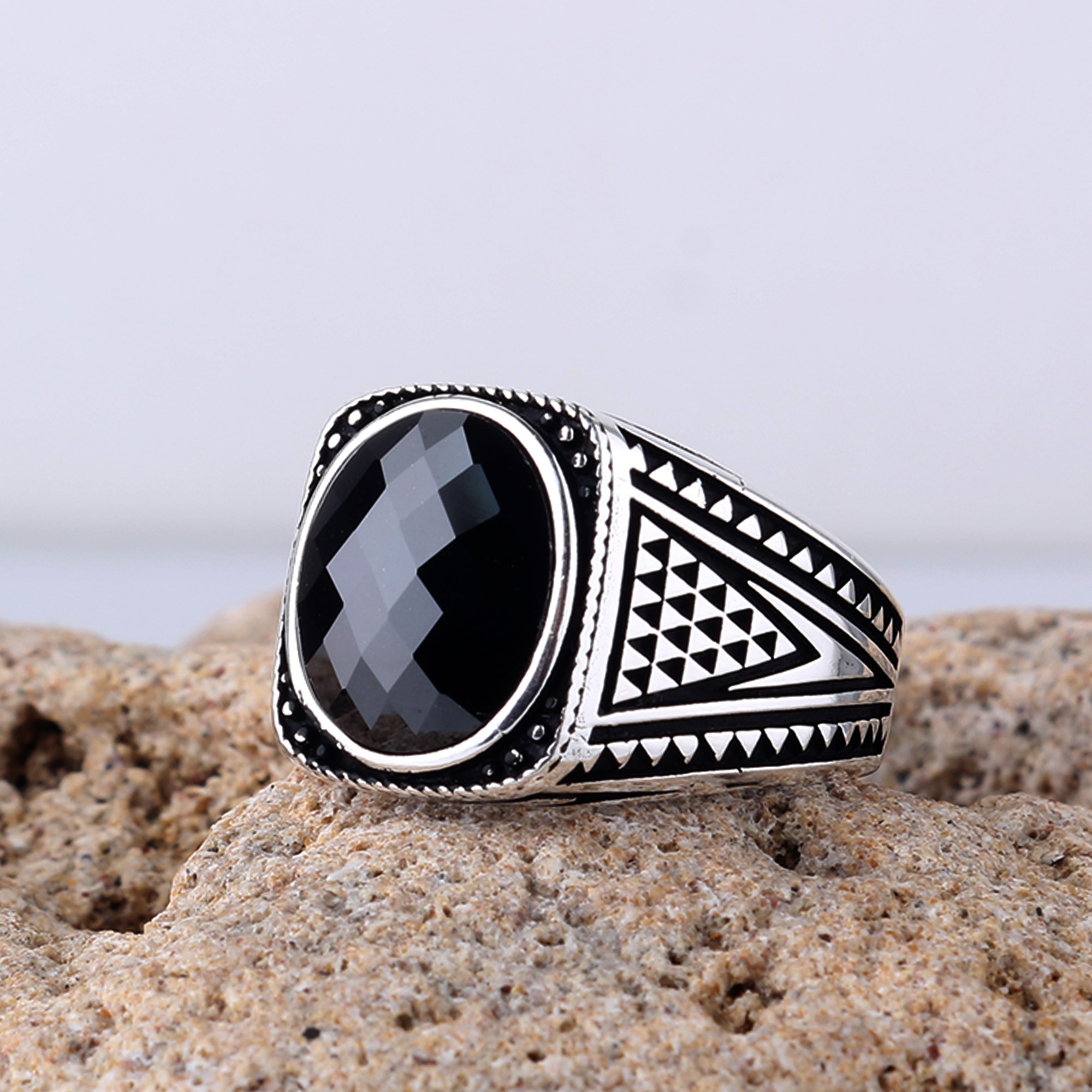 Siyah Renk Zirkon Taşlı 925 Ayar Gümüş YüzükZircon Stone Ring