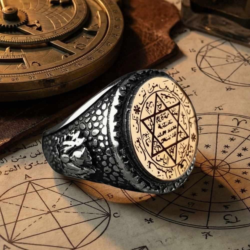 Süleyman Mührü İşlemeli Osmanlı Kenar Motifli Gümüş YüzükSüleyman Mührü Yüzükler