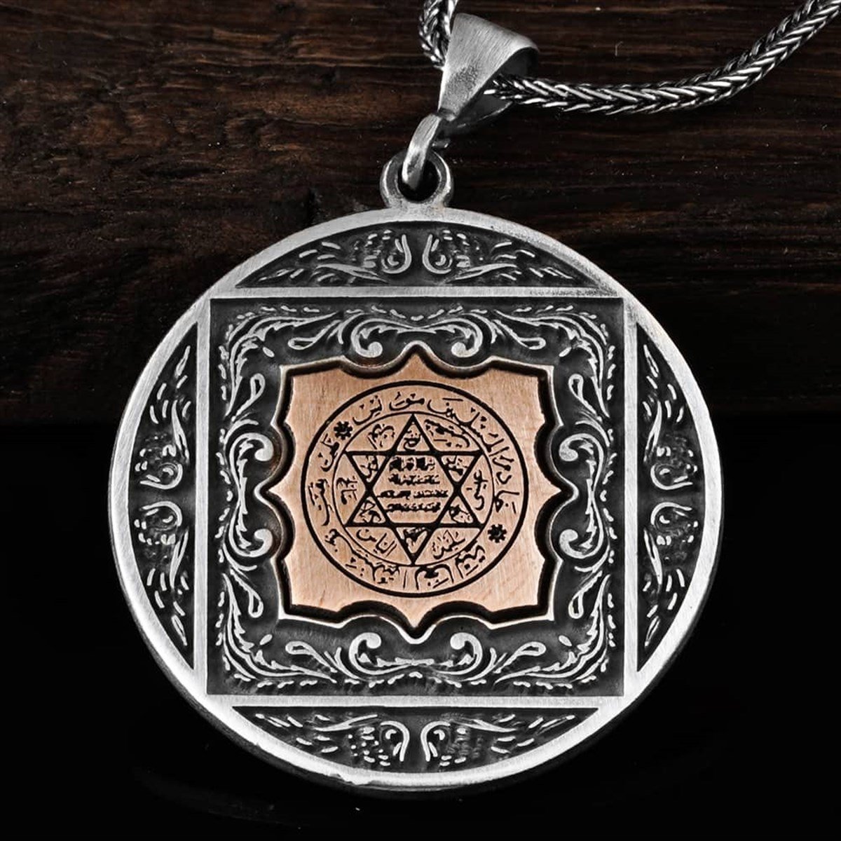 Süleyman Mührü Motifi Gümüş Kolye