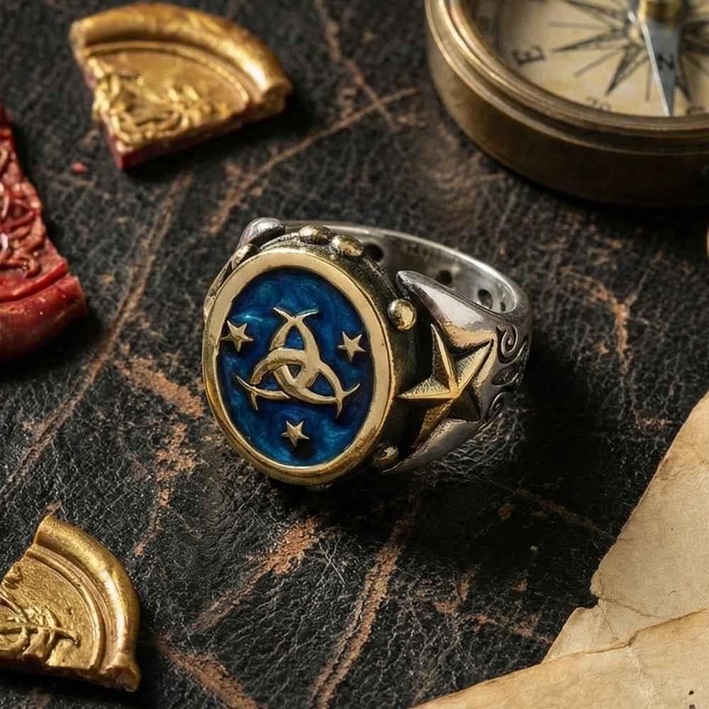 Teşkilat-ı Mahsusa Kenarı Yıldız Desenli Gümüş YüzükTeşkilat-ı Mahsusa Yüzük