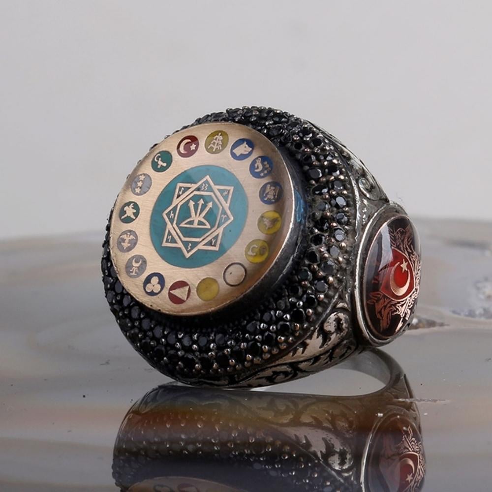 Topuz Model Türk Teşkilatı 16 Türk Devleti Gümüş Yüzük16 Türk Devleti Yüzük