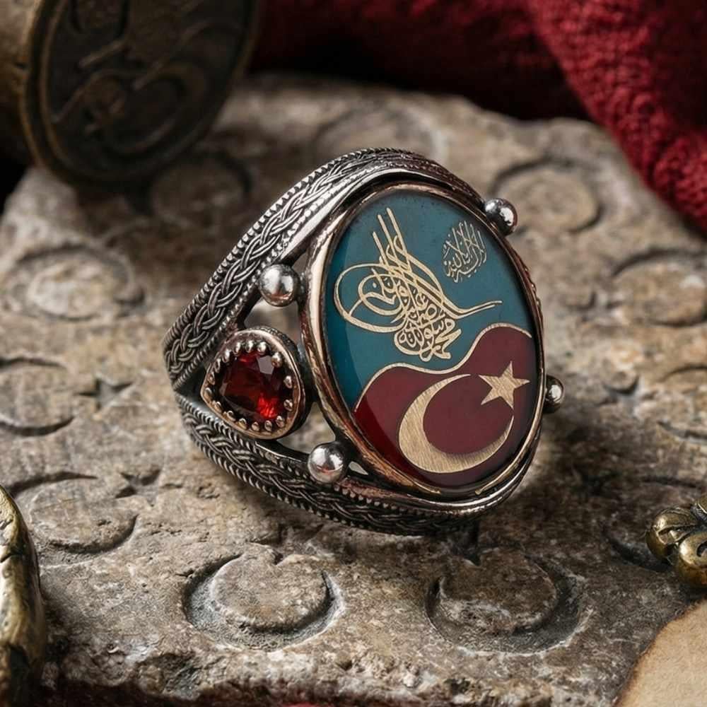 Tuğra Ay Yıldız İşlemeli Gümüş Erkek YüzükTuğra Yüzük