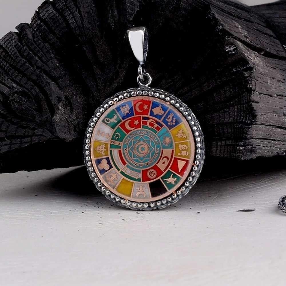 Türk Devletleri Teşkilatı 16 Türk Devleti Gümüş Kolye UcuKolye Ucu