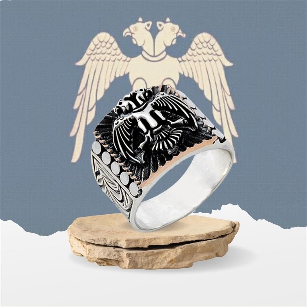 Üç Boyutlu Selçuklu Devlet Armalı Gümüş Erkek Yüzük