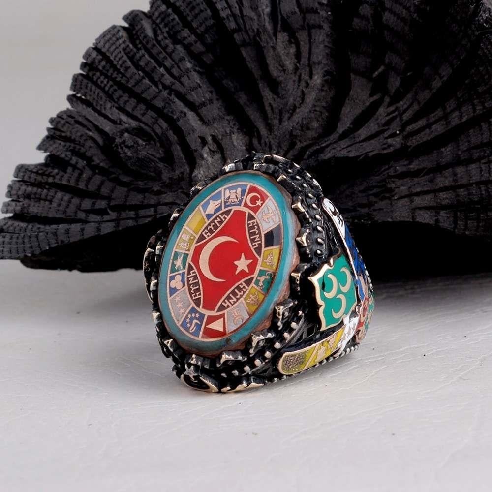 Üç Hilal 16 Türk Devleti Gümüş Yüzük16 Türk Devleti Yüzük